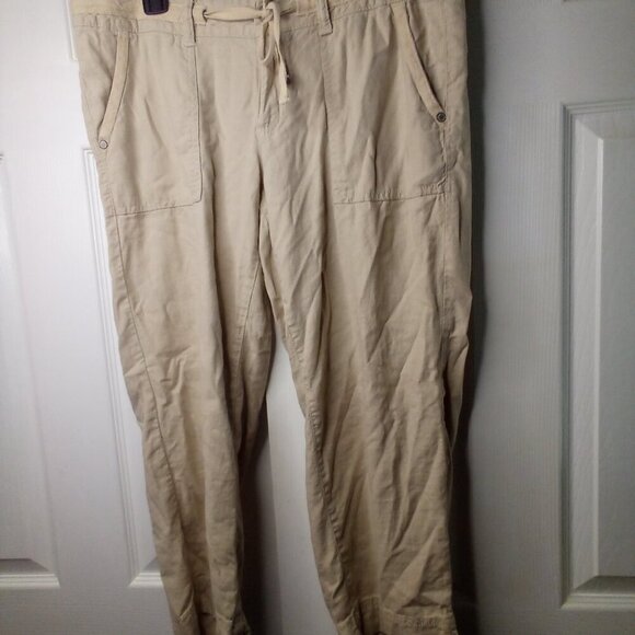 Sonoma Capri Pants Women 6 Drawstring Linen Blend Tan - Picture 2 of 12